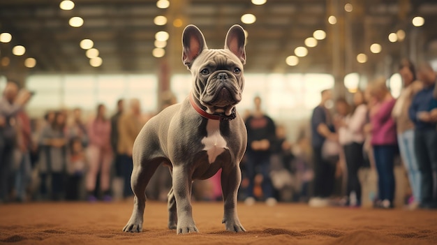 Chien bulldog français de race pure à l'exposition des chiens de race pure couleur gris clair Exposition de chiens Anima