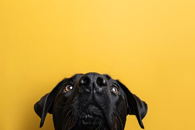 Chien caché en gros plan isolé sur un fond jaune