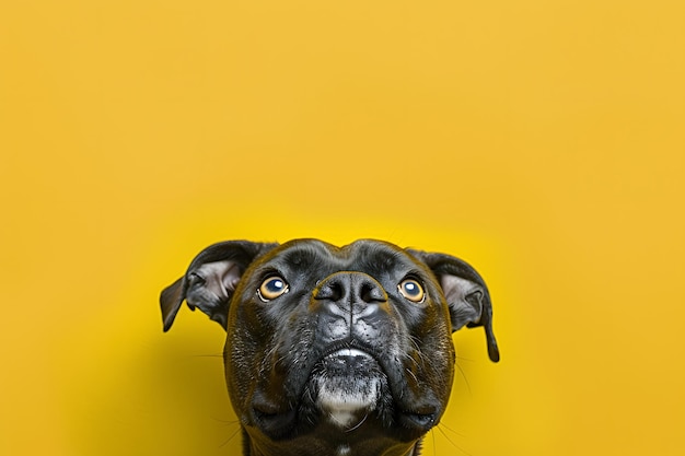 Chien caché en gros plan isolé sur un fond jaune