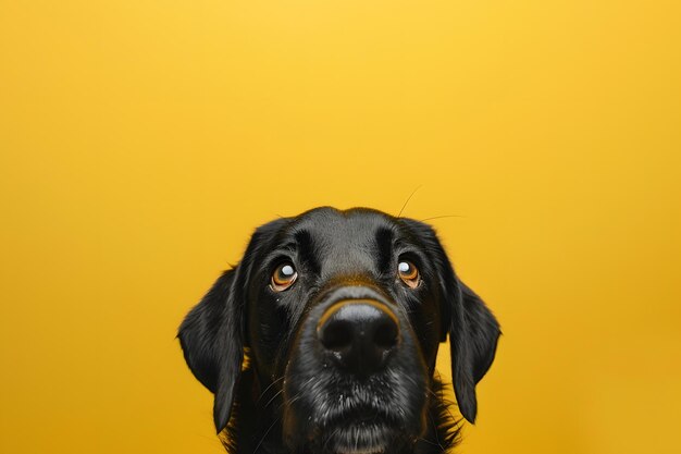 Chien caché en gros plan isolé sur un fond jaune