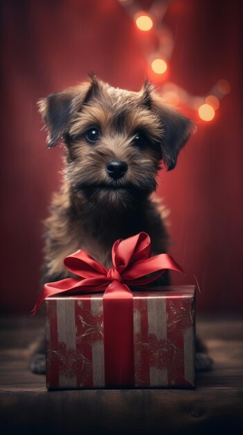 Un chien avec un cadeau Un concept de cadeau touchant et joyeux AI générative