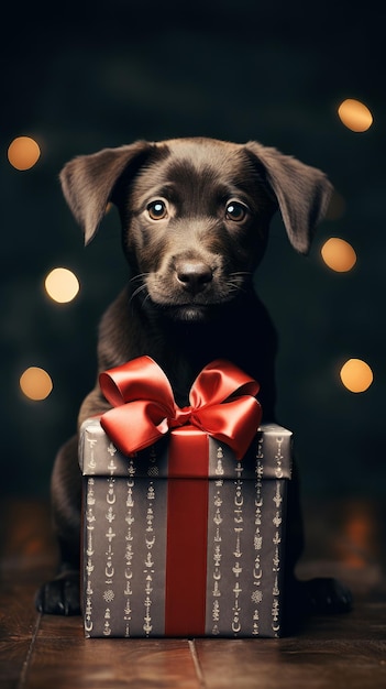 Un chien avec un cadeau Un concept de cadeau touchant et joyeux AI générative