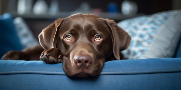chien sur un canapé bleu IA générative