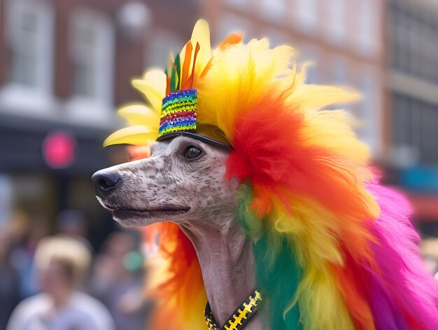 Chien caniche dans le défilé de la fierté Concept de fierté LGBTQ généré par l'IA