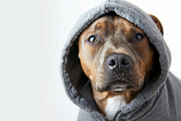 Photo chien en capuche sur un fond clair