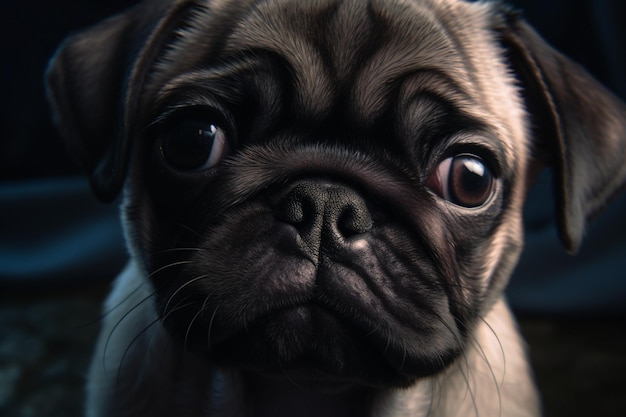 Un chien carlin avec un visage noir et un nez noir.