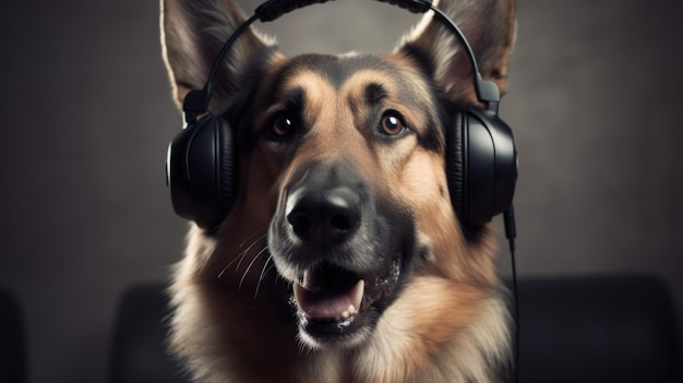 Chien avec un casque