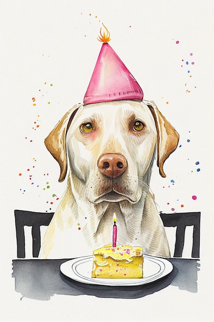 Chien célébrant l'anniversaire Illustration générative AI aquarelle