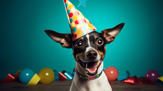 Photo chien célébrant avec un chapeau de fête