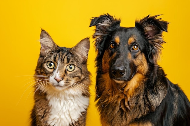 un chien et un chat assis côte à côte