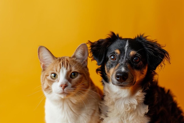 un chien et un chat assis côte à côte