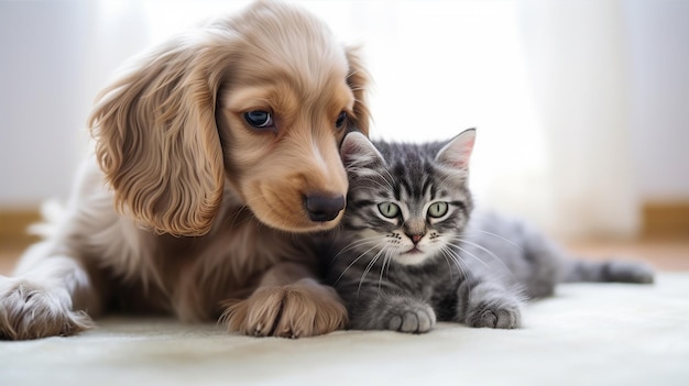 Chien et chat ensemble animal de compagnie sur fond blanc