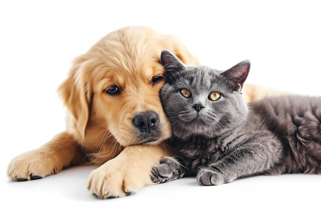 Photo un chien et un chat étendus l'un à côté de l'autre