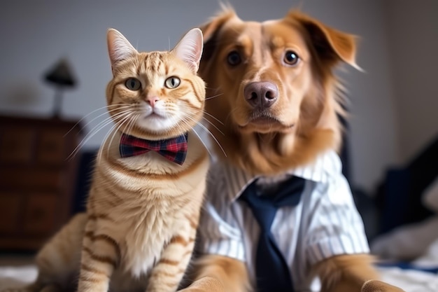 Un chien et un chat posent pour une photo