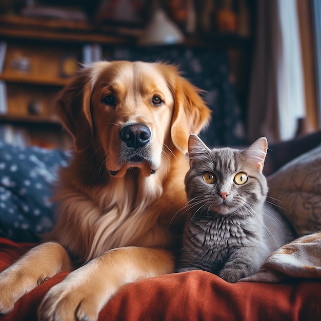 un chien et un chat sont assis sur un canapé