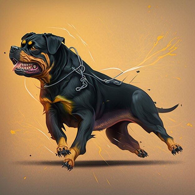 Un chien avec une chemise noire qui dit rottweiler dessus