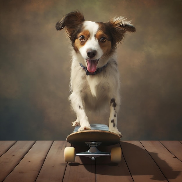 Chien chevauchant une planche à roulettes AI générative