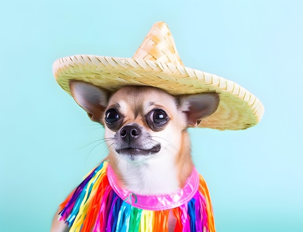 Chien Chihuahua avec chapeau sombrero mexicain mode Cinco De Mayo