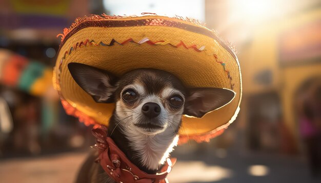 Chien Chihuahua en costume national mexicain