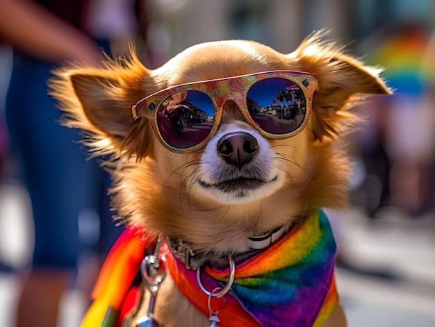 Chien Chihuahua dans le défilé de la fierté Concept de fierté LGBTQ généré par l'IA