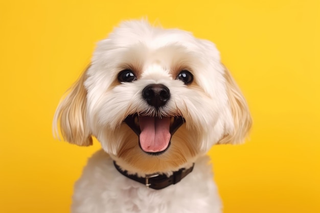 Chien chiot heureux souriant isolé sur fond jaune isolé AI