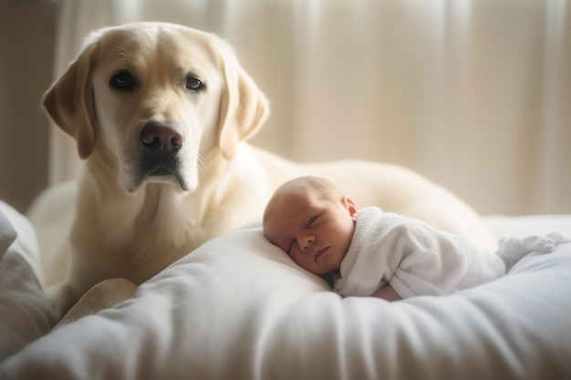 Un chien et un chiot labrador