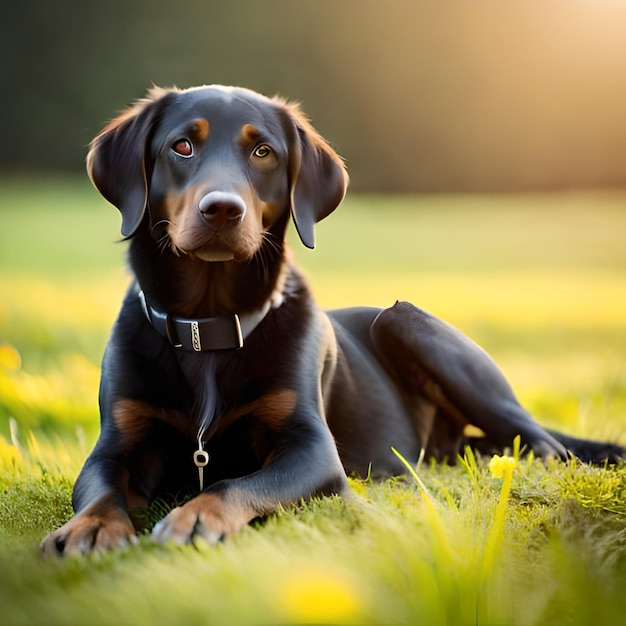 Un chien avec un collier qui dit "doberman" dessus