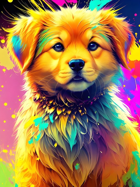 Un chien coloré avec un fond arc-en-ciel