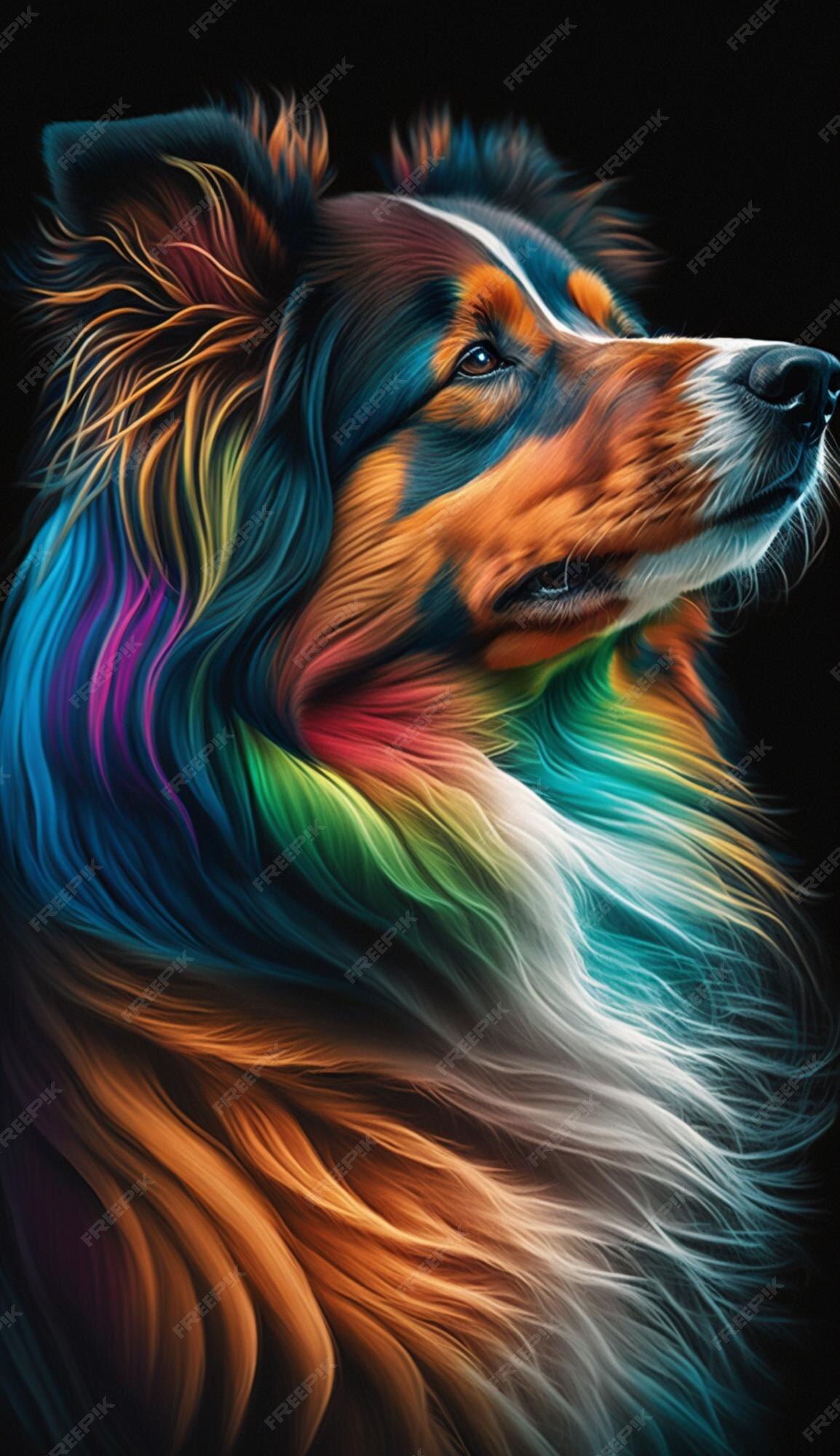 Un Chien Coloré Avec Une Longue Queue Aux Couleurs De L'arc-en-ciel.