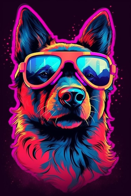 Un chien coloré avec des lunettes de soleil sur la tête.