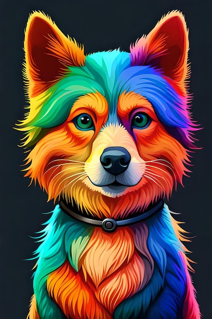 Un chien coloré avec une tête de couleur arc-en-ciel.