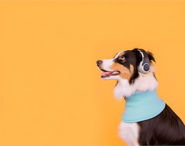 Chien de compagnie avec casque et habillage à la mode Image générée par l'IA