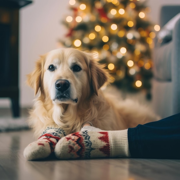 Chien confortable avec des chaussettes Illustration AI GenerativexA