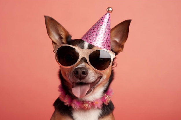 Photo un chien cool dans un chapeau de fête