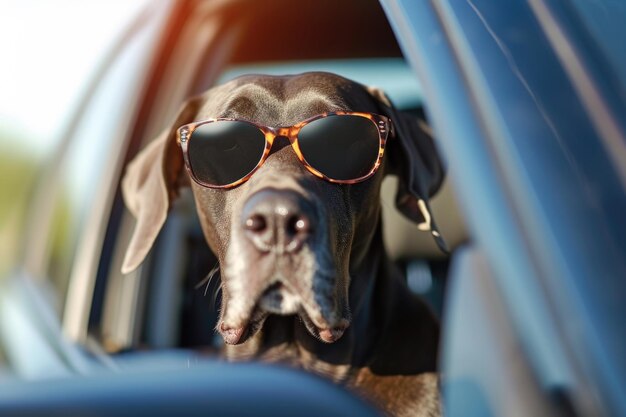 Photo un chien cool portant des lunettes de soleil dans la voiture