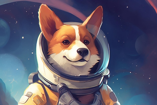 Un chien corgi dans une combinaison spatiale