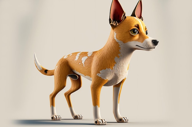 Chien de corps entier 3d dans un centre de studio complet de style dessin animé en petit fond blanc