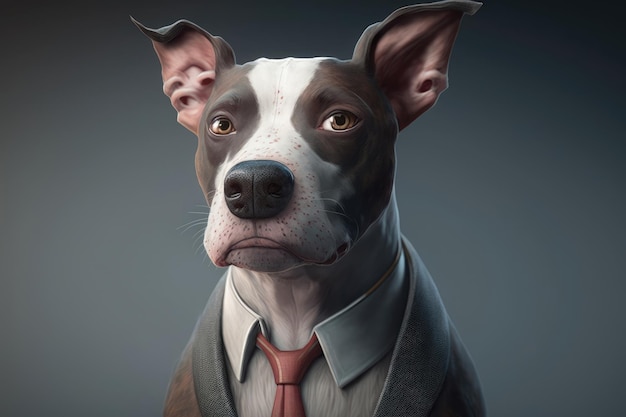 Un chien en costume avec une cravate rouge