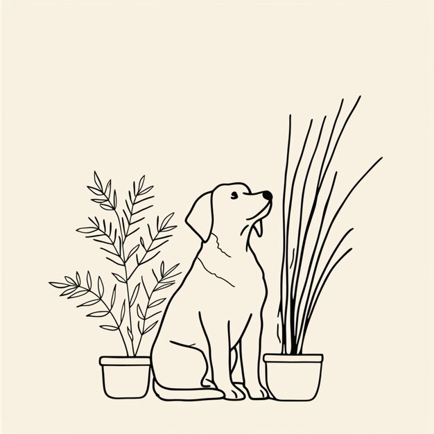 un chien à côté des plantes