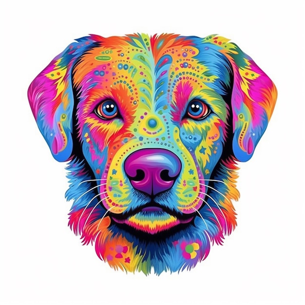 un chien de couleurs vives avec un visage brillant et un nez coloré