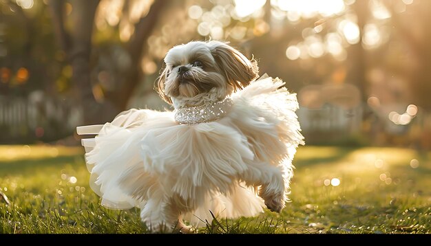 Photo un chien court dans l'herbe avec une robe dessus