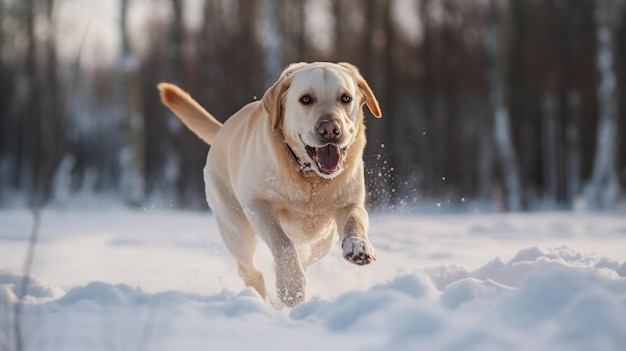 un chien court dans la neige