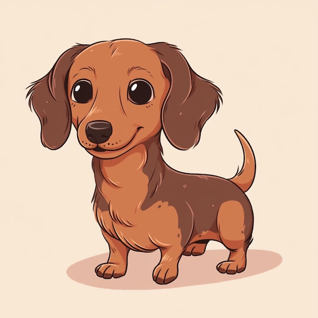 chien de dachshund de dessin animé avec de grands yeux et un regard triste