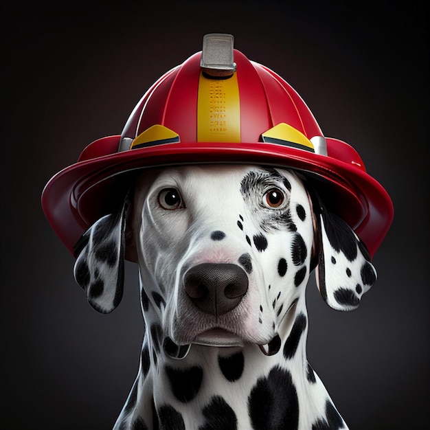 Chien dalmatien portant un chapeau de pompier et une bouche d'incendie ai générative