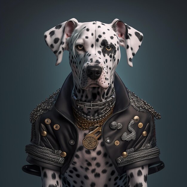 Un chien dalmatien portant une veste et une veste.