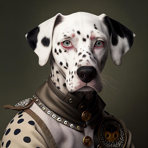 Photo chien dalmatien réaliste dans des tenues militaires de l'armée et de la marine