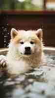 Photo un chien dans une baignoire qui a de l'eau dedans