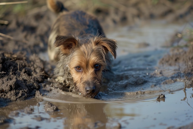 Un chien dans la boue