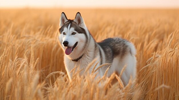 Un chien dans un champ de blé