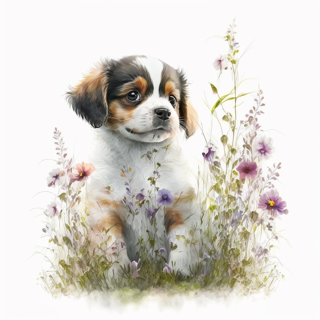 Un chien dans un champ de fleurs